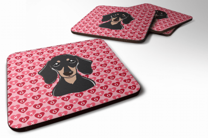 Dachshund - Smooth - Black and Tan - Valentine's Day Foam Coaster