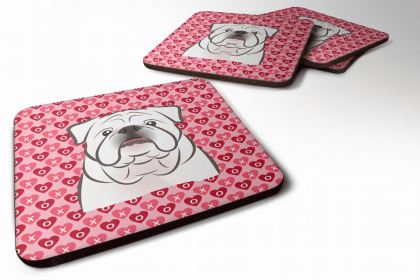 Bulldog - White - Valentine's Day Foam Coaster