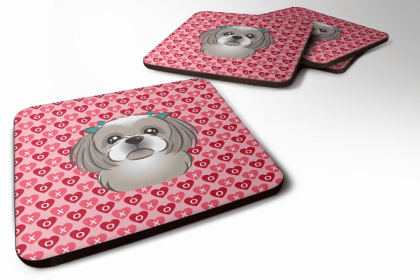 Shih Tzu - Grey and Silver - Valentine's Day Foam Coaster