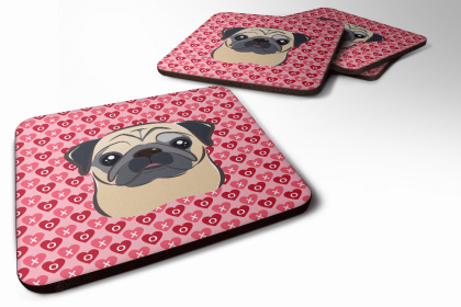 Pug - Fawn - Valentine's Day Foam Coaster