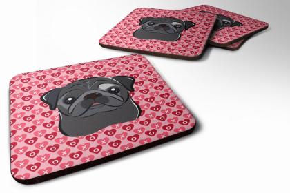 Pug - Black - Valentine's Day Foam Coaster