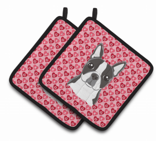 Boston Terrier 2 XOXO Hearts Pair of Potholders