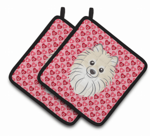 Pomeranian XOXO Hearts Pair of Potholders