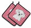 Maltese 2 XOXO Hearts Pair of Potholders