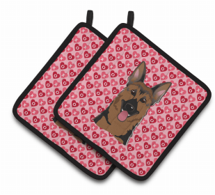 German Shepherd XOXO Hearts Pair of Potholders
