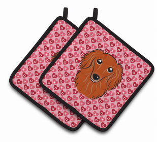 Dachshund 2 XOXO Hearts Pair of Potholders