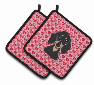 Dachshund 3 XOXO Hearts Pair of Potholders