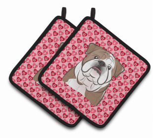 Bulldog XOXO Hearts Pair of Potholders