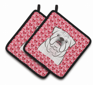 Bulldog 1 XOXO Hearts Pair of Potholders