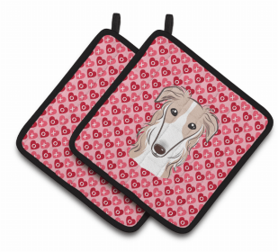 Borzoi/Russian Wolfhound XOXO Hearts Pair of Potholders