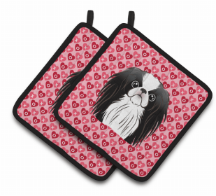 Japanese Chin XOXO Hearts Pair of Potholders