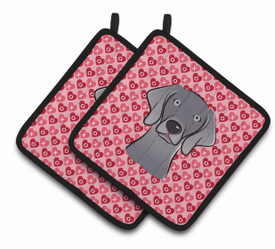 Weimaraner XOXO Hearts Pair of Potholders