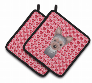 Yorkshire Terrier 1 XOXO Hearts Pair of Potholders