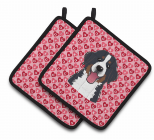 Bernese Mountain Dog XOXO Hearts Pair of Potholders