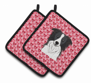 Border Collie XOXO Hearts Pair of Potholders