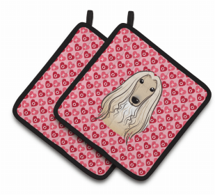 Afghan Hound XOXO Hearts Pair of Potholders