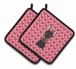 Doberman XOXO Hearts Pair of Potholders