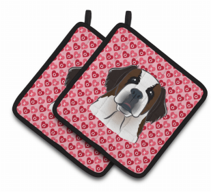Saint Bernard XOXO Hearts Pair of Potholders