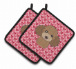 Poodle - Brown - XOXO Hearts Pair of Potholders