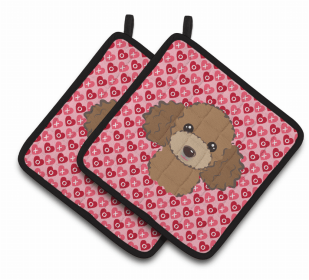 Poodle 2 XOXO Hearts Pair of Potholders