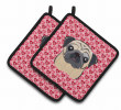 Pug 2 XOXO Hearts Pair of Potholders