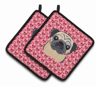 Pug 2 XOXO Hearts Pair of Potholders