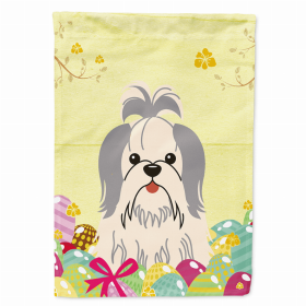 Shih Tzu - Silver and White - Easter Egg Hunt House Flag