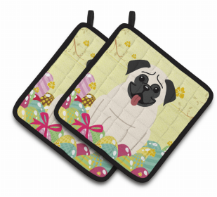 Jack Russell Terrier - Cream - Easter Eggs Pair of Potholders