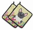 French Bulldog - Black and White - Easter Eggs Pair of Potholders