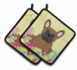 French Bulldog - Brown - Easter Eggs Pair of Potholders
