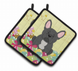 French Bulldog - Black - Easter Eggs Pair of Potholders