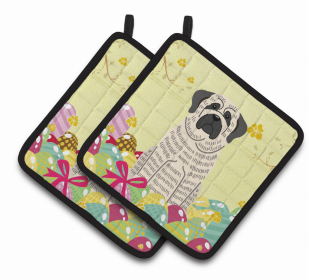 Mastiff - Brindle and White - Easter Eggs Pair of Potholders