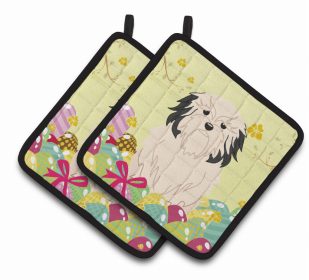 Lowchen Easter Eggs Pair of Potholders