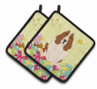 Basset Hound Easter Eggs Pair of Potholders