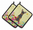 Manchester Terrier Easter Eggs Pair of Potholders