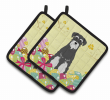 Schnauzer - Standard - Salt and Pepper - Easter Eggs Pair of Potholders