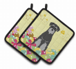Schnauzer - Standard - Black and Grey - Easter Eggs Pair of Potholders