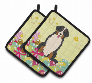 Bernese Mountain Dog Easter Eggs Pair of Potholders