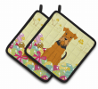 Airedale Terrier Easter Eggs Pair of Potholders