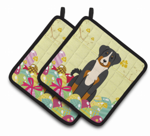 Appenzeller Sennenhund Easter Eggs Pair of Potholders