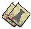 Miniature Schnauzer - Black - Easter Eggs Pair of Potholders