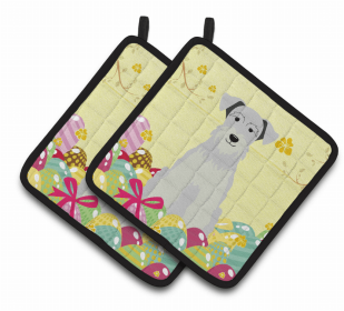 Miniature Schnauzer - White - Easter Eggs Pair of Potholders