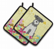 Miniature Schnauzer - Salt and Pepper - Easter Eggs Pair of Potholders