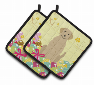 Labrador Retriever - Yellow - Easter Eggs Pair of Potholders