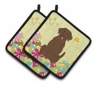 Labrador Retriever - Chocolate - Easter Eggs Pair of Potholders