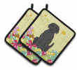 Labrador Retriever - Black - Easter Eggs Pair of Potholders