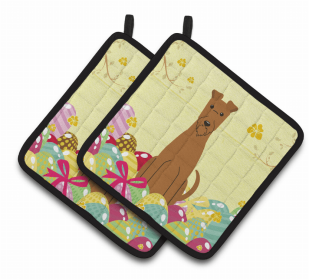 Irish Terrier Easter Eggs Pair of Potholders