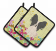 Papillon - Black and White - Easter Eggs Pair of Potholders
