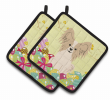 Papillon - Sable and White - Easter Eggs Pair of Potholders