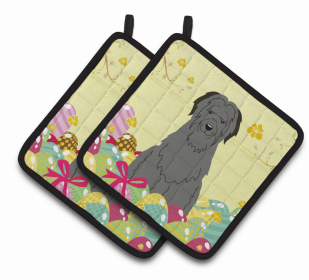 Briard - Black - Easter Eggs Pair of Potholders